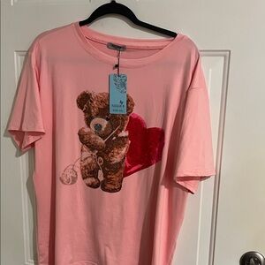 Pink Teddy Bear Graphic Women's Top